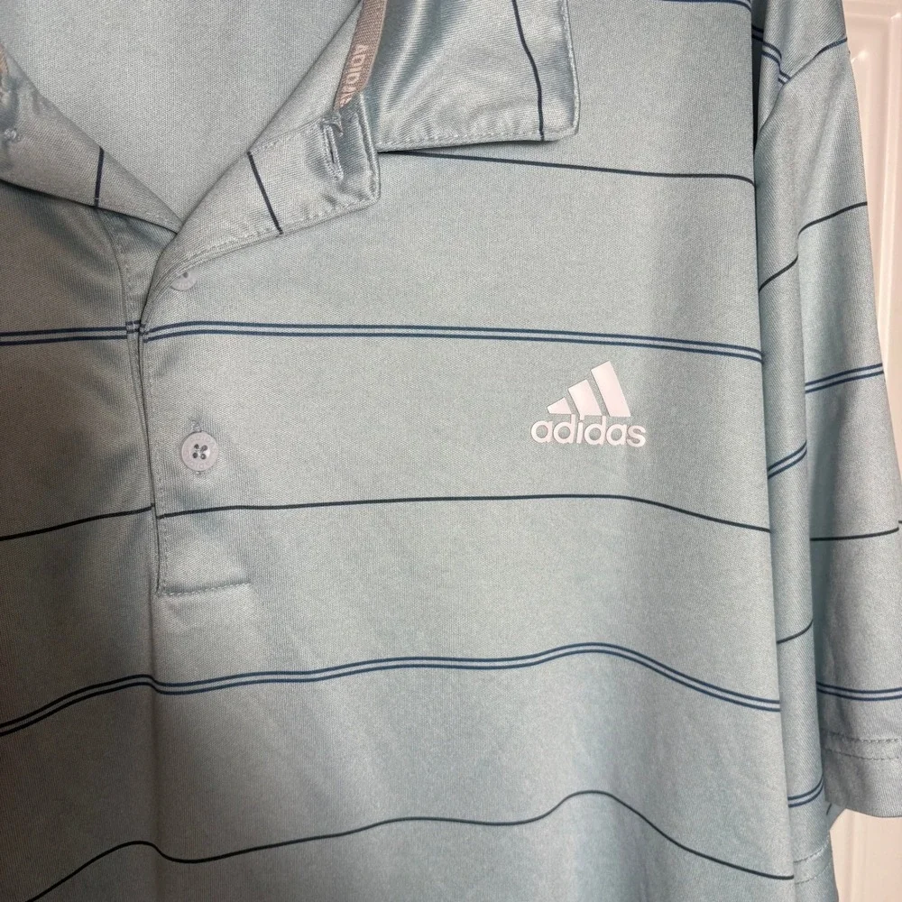 Adidas Golf Mens 2XL Light Blue Striped Performance Polo Shirt ADVR0793